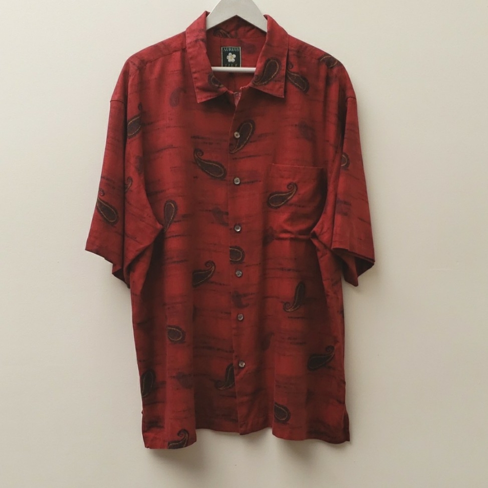 Aureus Shirt Men's Size XL Silk/Cotton Blend Paisley Tropical Hawaiian